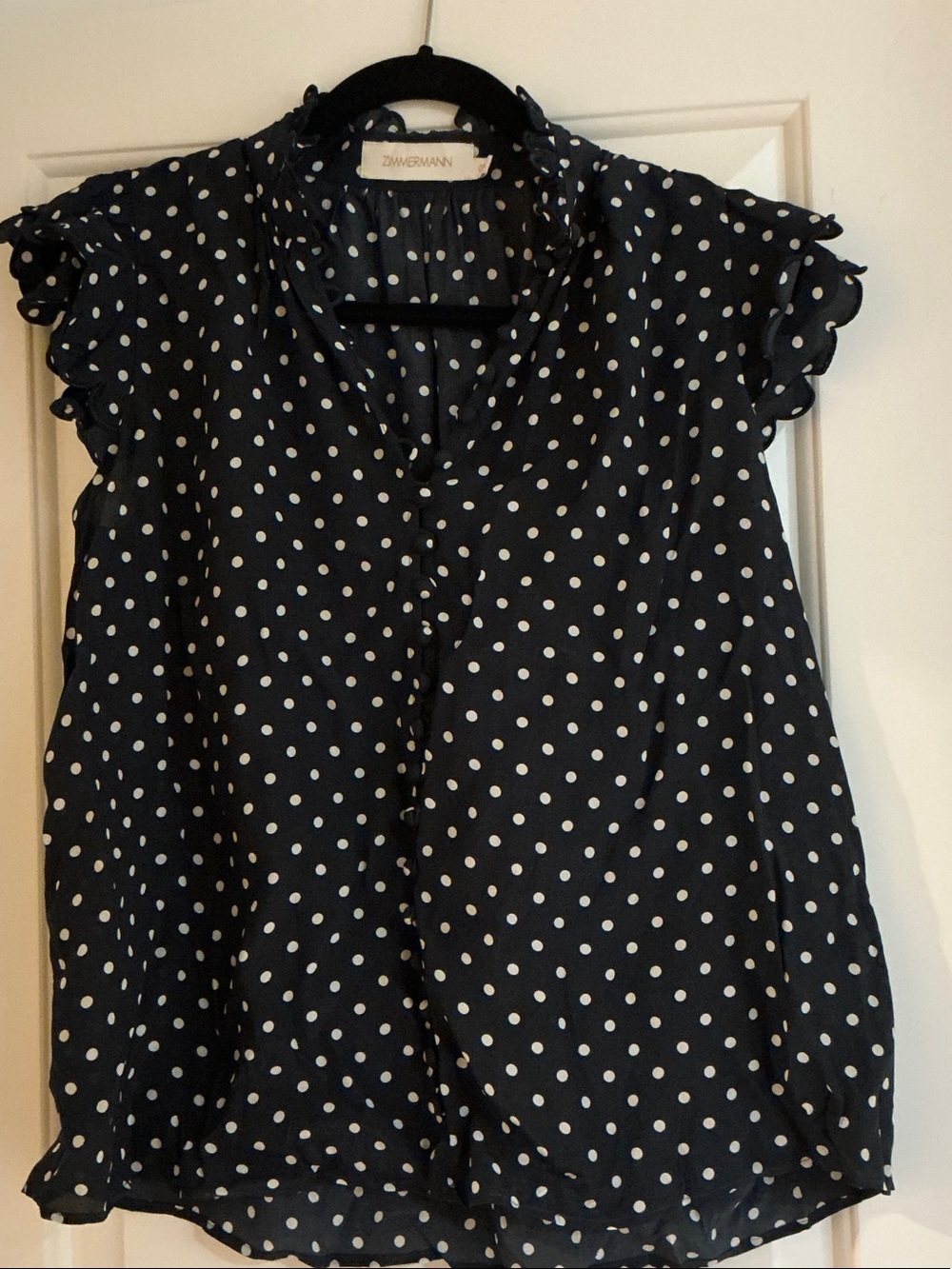 Zimmermann silk sleeveless polka dot blouse navy blue size 0P